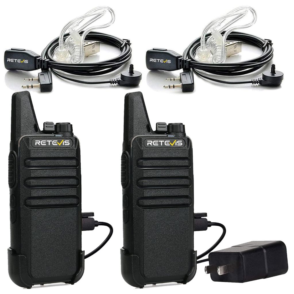 Retevis RT22 Walkie Talkies, Mini 2 Way Radio Rechargeable, VOX Handsfree, Portable, Two-Way Radios Long Range with Earpiece, for Family Road Trip Camping Hiking Skiing(2 Pack, Black)