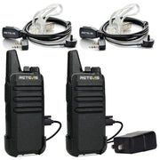 Retevis RT22 Walkie Talkies, Mini 2 Way Radio Rechargeable, VOX Handsfree, Portable, Two-Way Radios Long Range with Earpiece, for Family Road Trip Camping Hiking Skiing(2 Pack, Black)