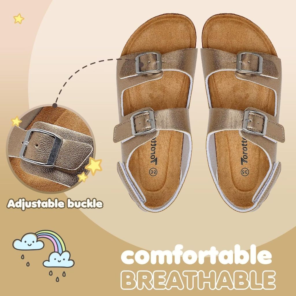 SZ 2 Torotto Toddler Kids Sandals Footbed Sandals with Adjustable Buckle (LHJ385/Rose gold)