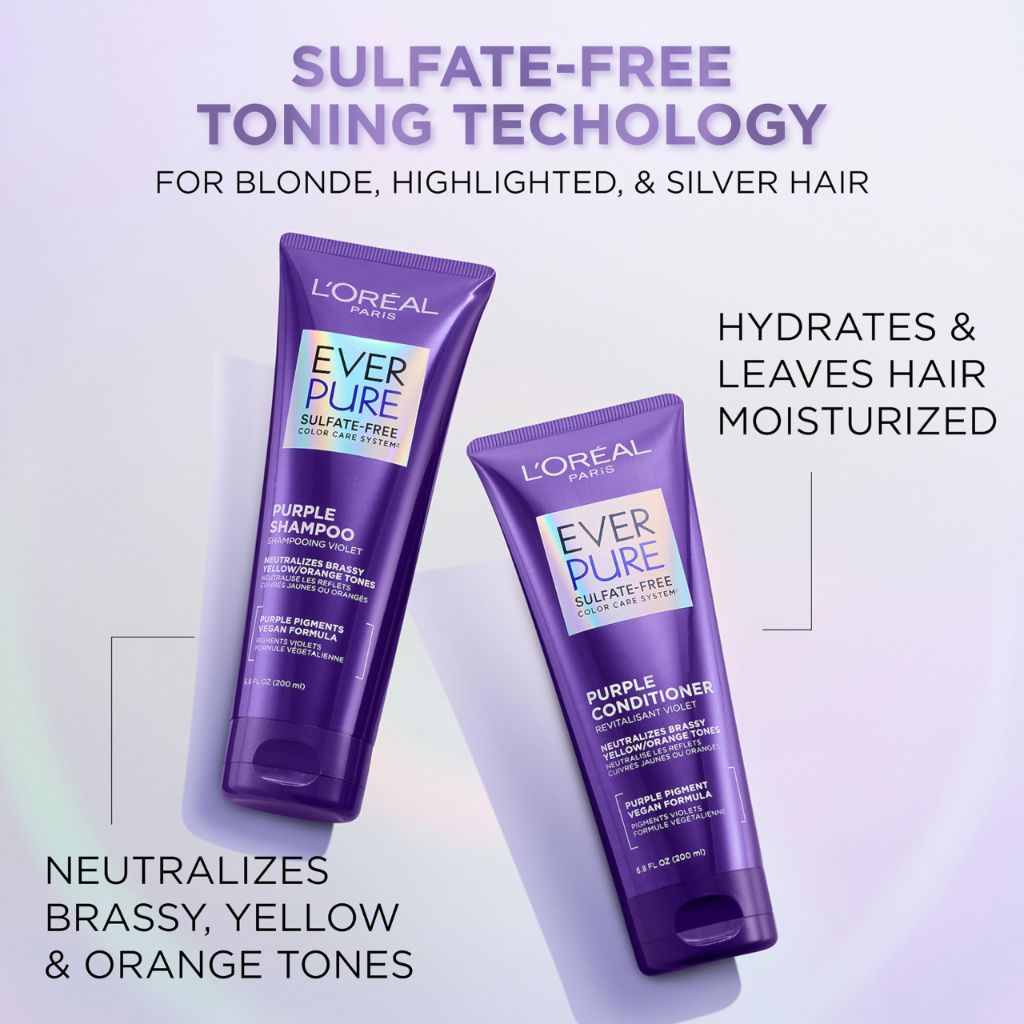 L’Oreal Paris Sulfate Free Brass Toning Purple Shampoo , EverPure, 6.8 Fl Oz (Packaging May Vary)