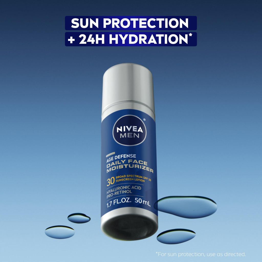 NIVEA MEN Age Defense Daily Face Moisturizer with Broad Spectrum SPF 30 Sunscreen, 1.7 Fl Oz Bottle