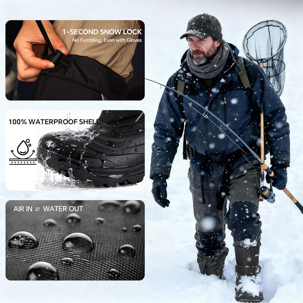 SZ 7, Nextpath- Men's Snow Boots 12/14 inch Snow Boots For Men Waterproof | Black