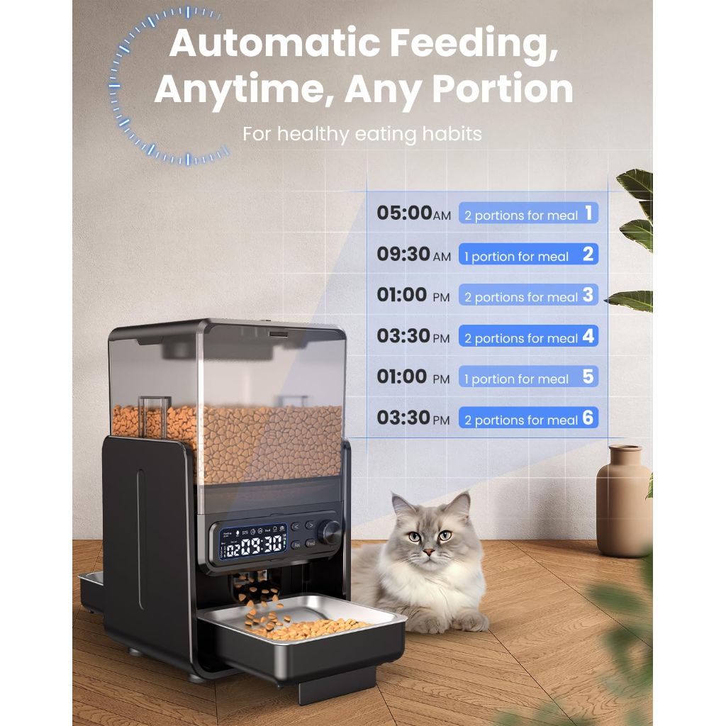 CityFlee Automatic Cat Feeder for 2 Cats, 5L/20 Cups Food Dispenser with Adjustable Raised Double Bowls
