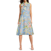 Halston Women's Floral Tie-Neck MIDI-Dress - Blue Multi - Size 6