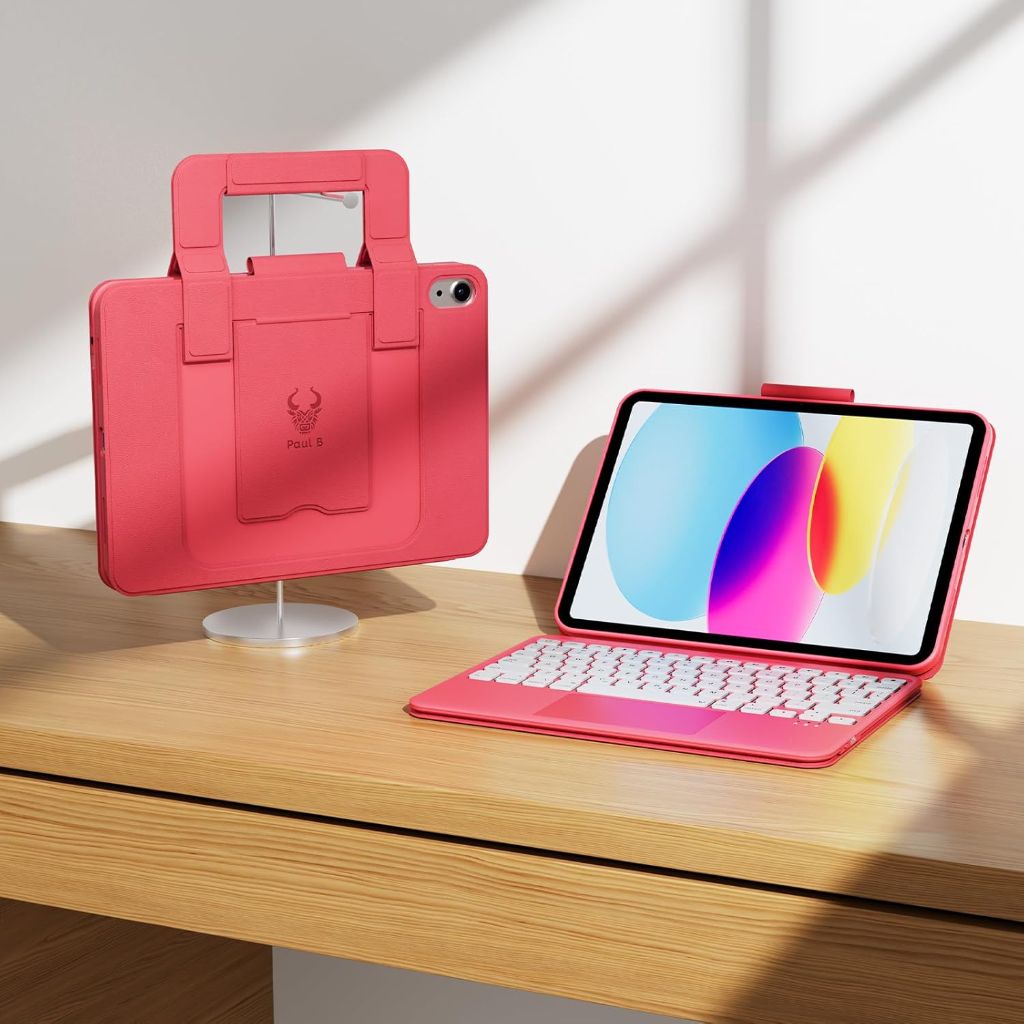 PAUL B for iPad 11th/10th Gen Case with Keyboard 11/10.9 inch A16 2025/2022,Handbag Design Wireless Keyboard Cover for iPad 11/10 Gen, with Pencil Holder,Multi-Touch Trackpad (Pink)