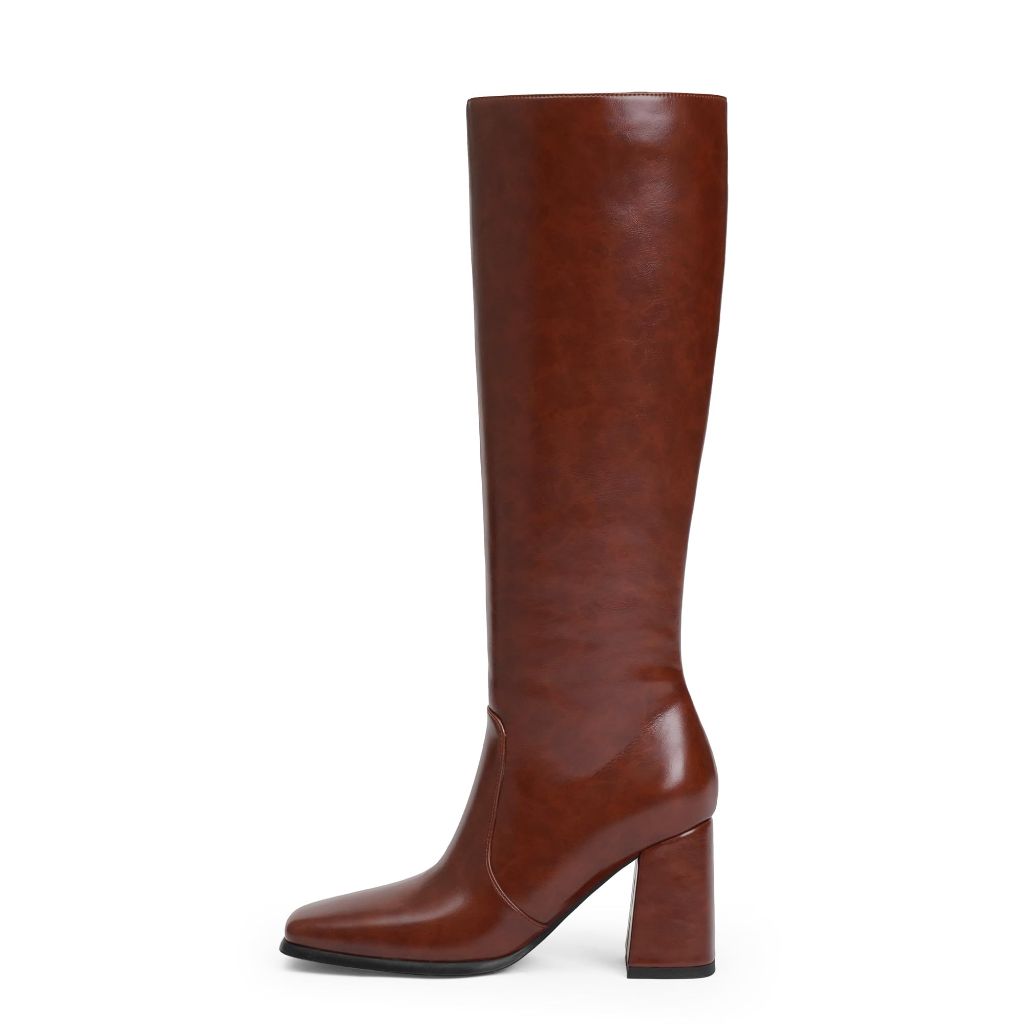QIY Brown Knee High Boots Women, Red Brown - Size 8