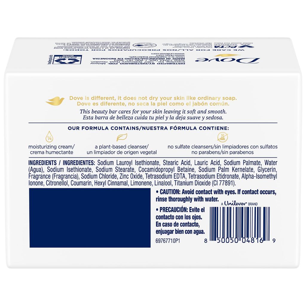 Dove Soap, Original Beauty Bar Pack (5 Soap Bars) – 3-in-1 Moisturizing Face, Body & Hand Soap, 3.17 Oz Ea