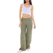 Forever 21 Women's Twill Wide-Leg Cargo Pants - Size S