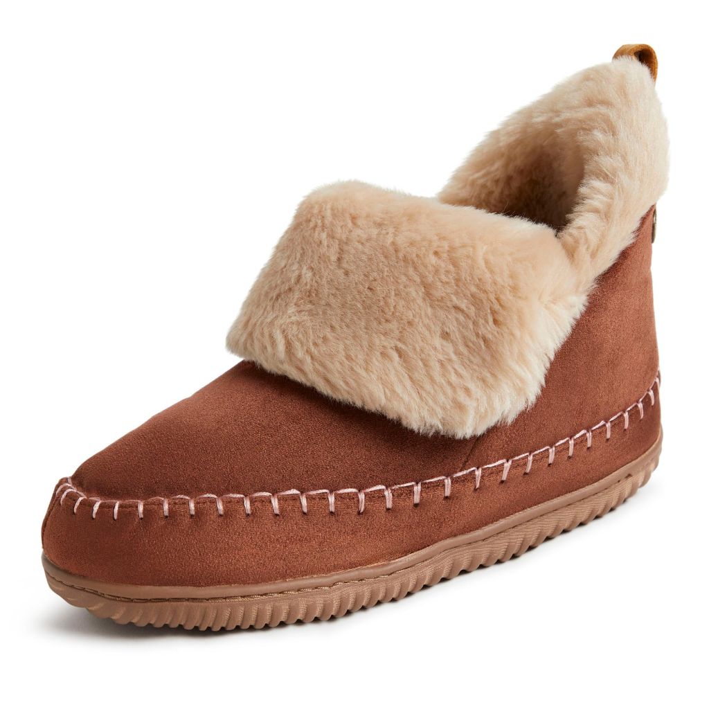 SZ XL, 11/12 Dearfoams Women's Alpine Moritz Outdoor Arch Support House Shoe Bootie Slipper | Potting Soil