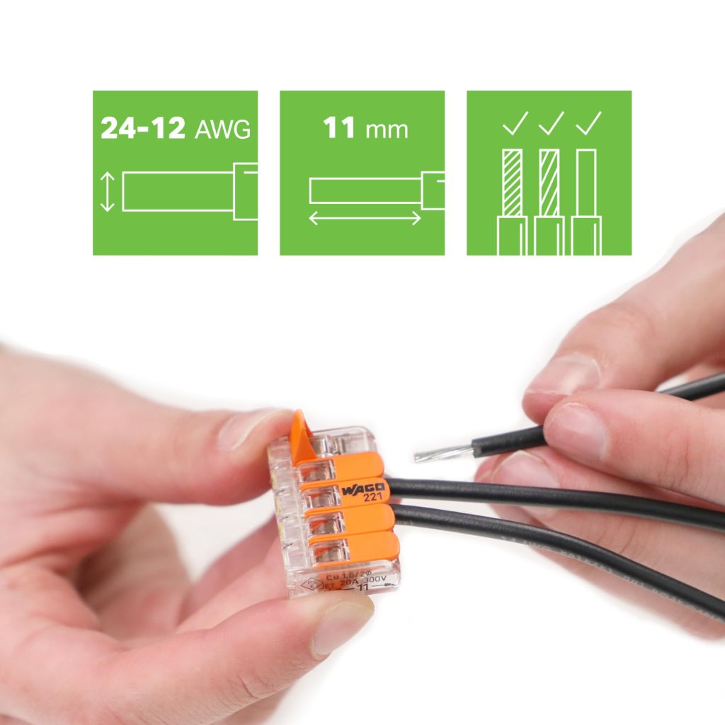 221-415 | WAGO Lever-Nuts® Splicing Connector | for Solid and Stranded Conductors | 5-Conductor with Operating levers | 24-12 AWG | Transparent housing | [Box of 25 Pieces]