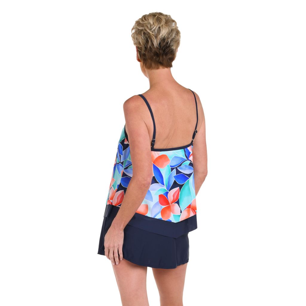 Maxine of Hollywood Women's V-Neck Flutter Tankini Swimsuit Top, Multi//Mosaic Leaves, 6