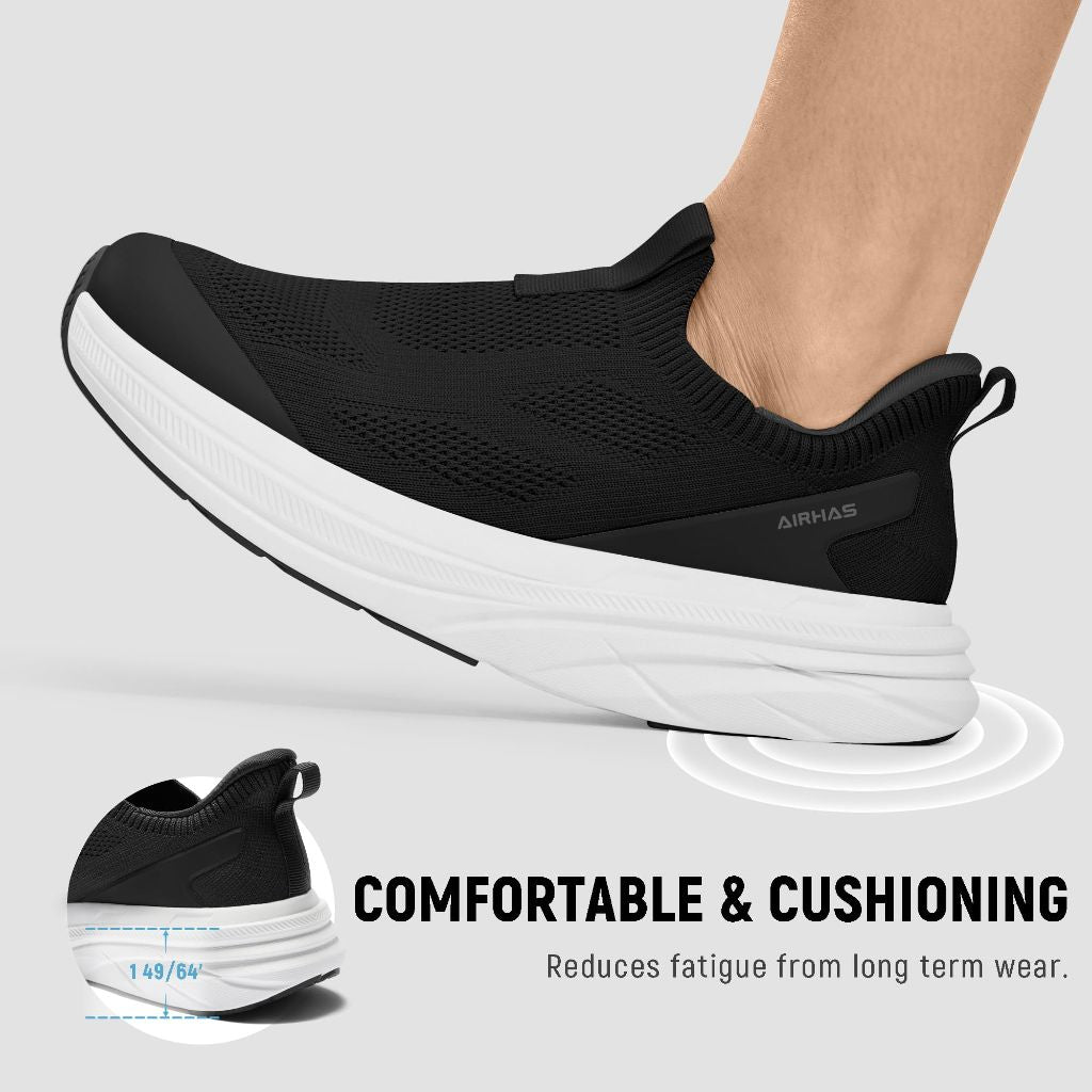 AIRHAS Womens Slip On Walking Shoes (Black/White,9.0)
