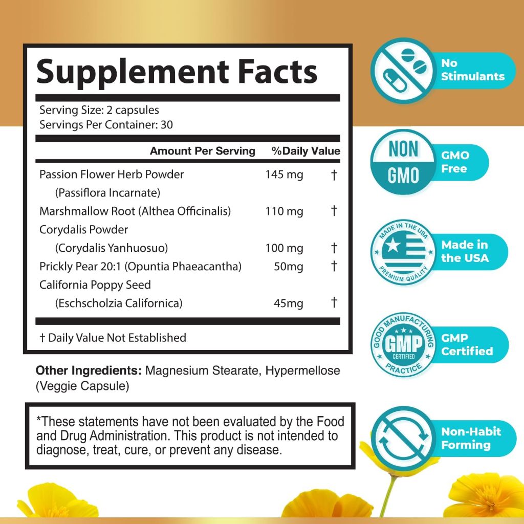 Nerve Calm Natural Calm Blend with Passion Flower, Prickly Pear & California Poppy - 60 Capsules