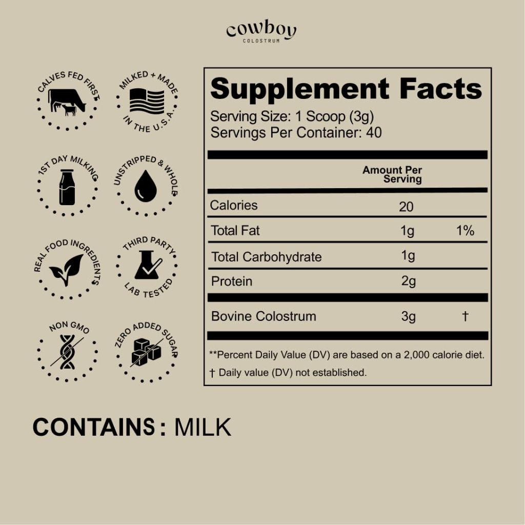 Cowboy - The Exclusive 1st Milking, Whole, Grass Fed Colostrum Supplement for Full Body - Sugar Free (Unflavored, 40 Servings)