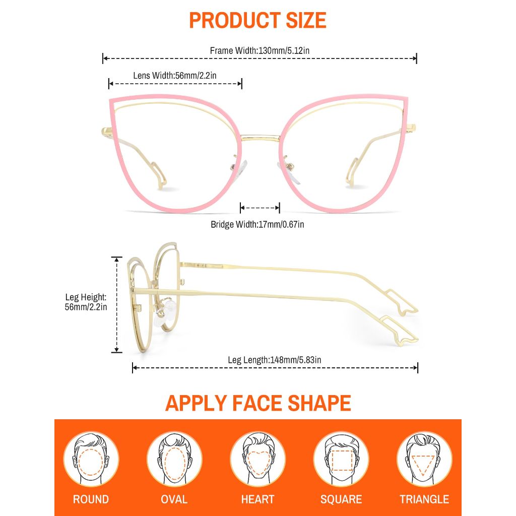 ROWCHIC Women's Blue Light Blocking Glasses: Cat Eye Metal Frame - Pink Gold