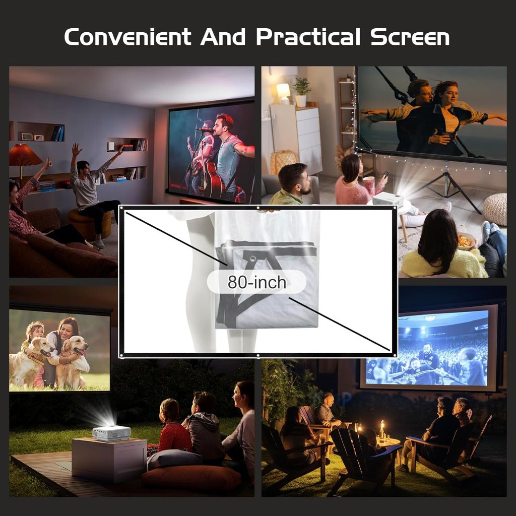 Panseba 1080P Mini Projector with Two-Way Bluetooth, HDMI/USB Input for Smartphone/TV Stick - White