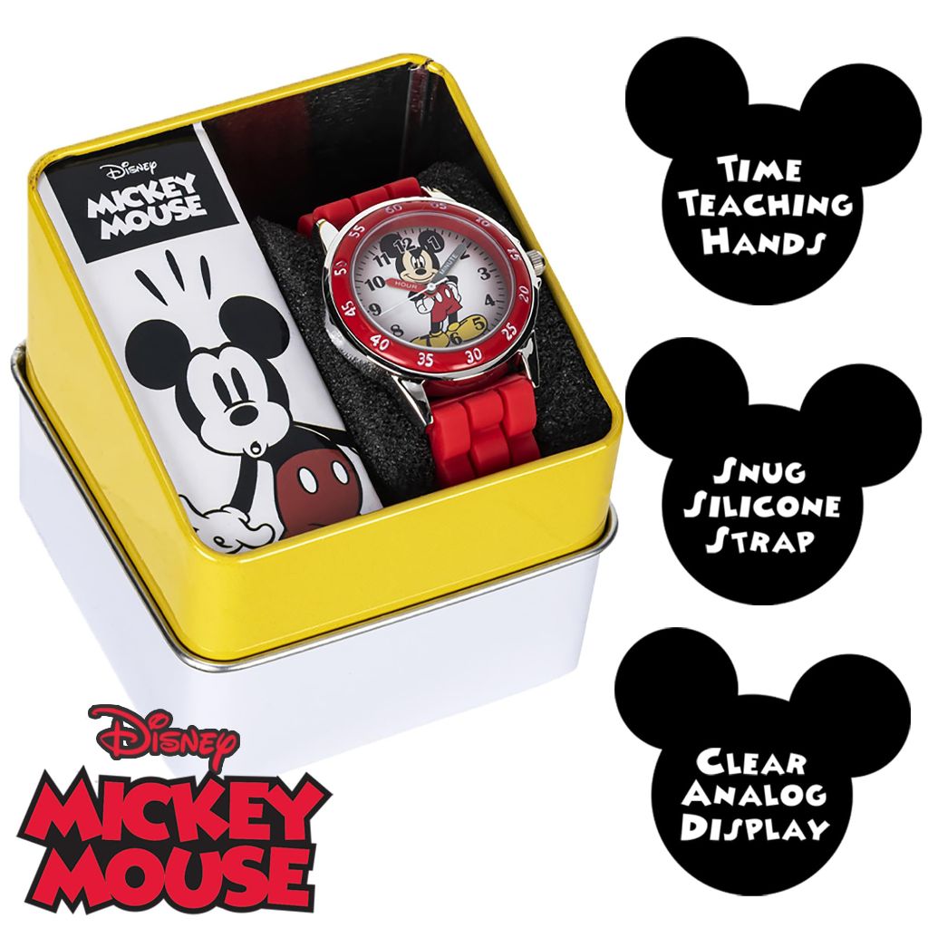 Disney Mickey Mouse Kid's Analog Watch with Time Teaching Hands, Water Resistant (Fits Wrists 5.5"–8")