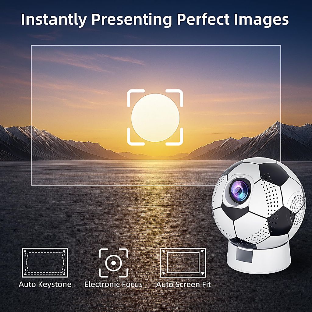Soccer Ball Wi-Fi Bluetooth Portable Indoor/Outdoor Projector w/Stand