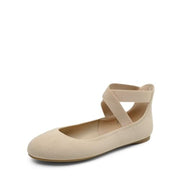DREAM PAIRS Women's Comfortable Fashion Elastic Ankle Straps Flats Shoes, Size 8, Nude-Knit
