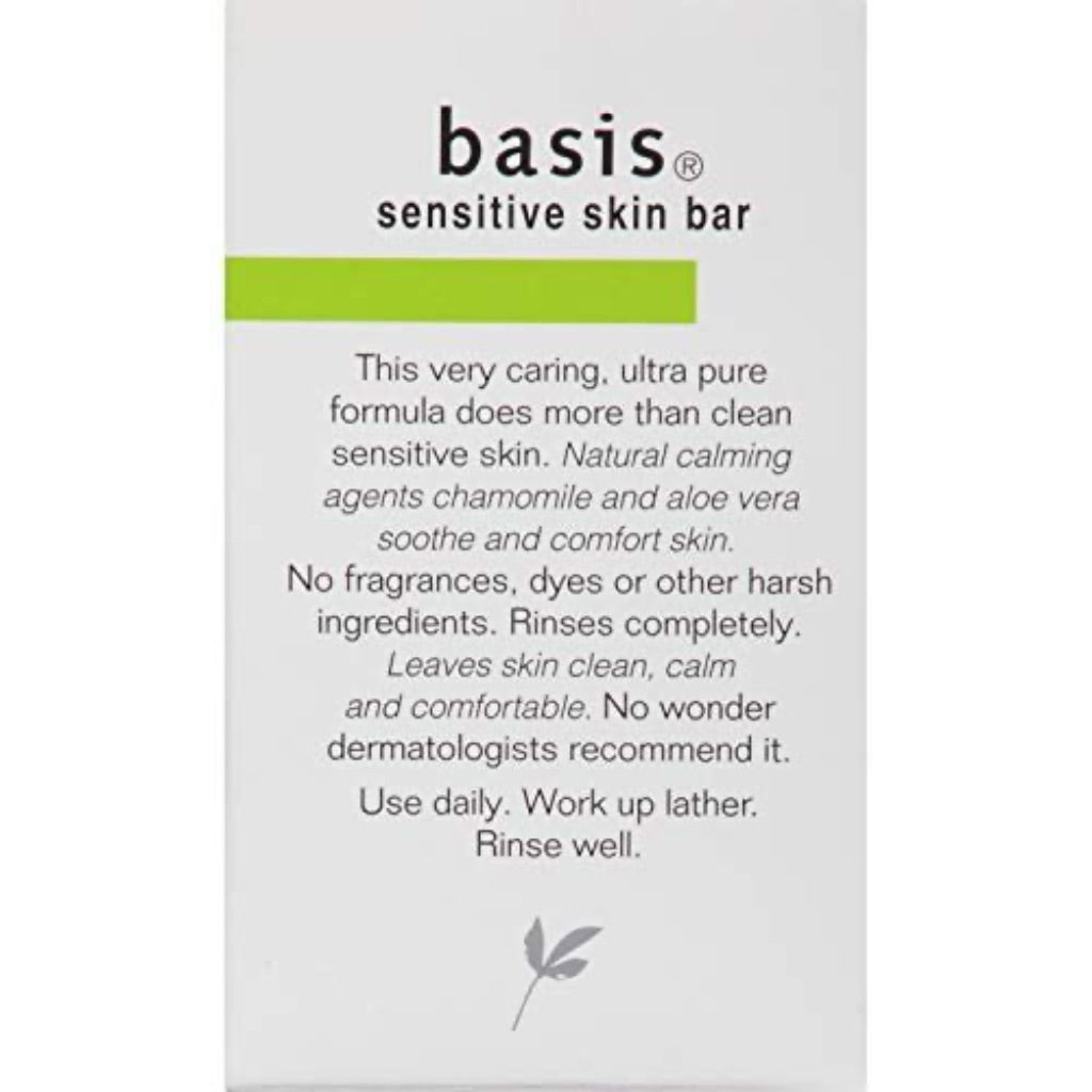 Basis Sensitive Skin Bar Soap - Cleans and Soothes with Chamomile and Aloe Vera  Use as Body Wash or Hand Soap - Pack of 6