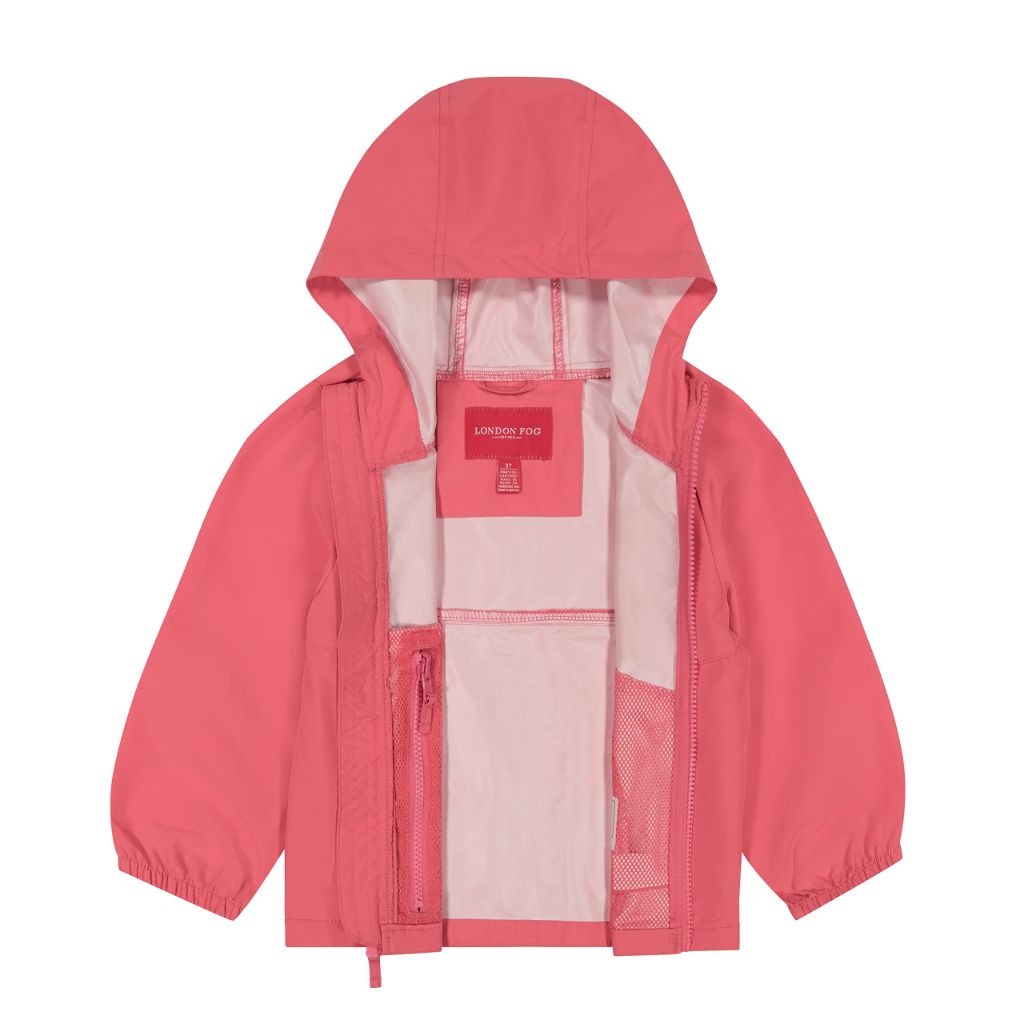 LONDON FOG Girls Lightweight Water-Resistant Windbreaker, Pink, Size 5/6