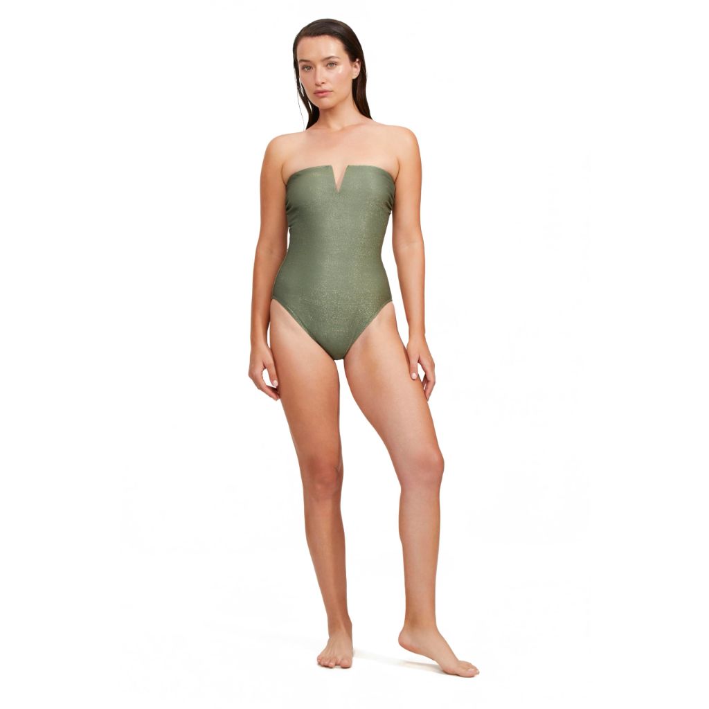 Gottex Luma Women's High End Bandeau High Leg One Piece - Olive - 10