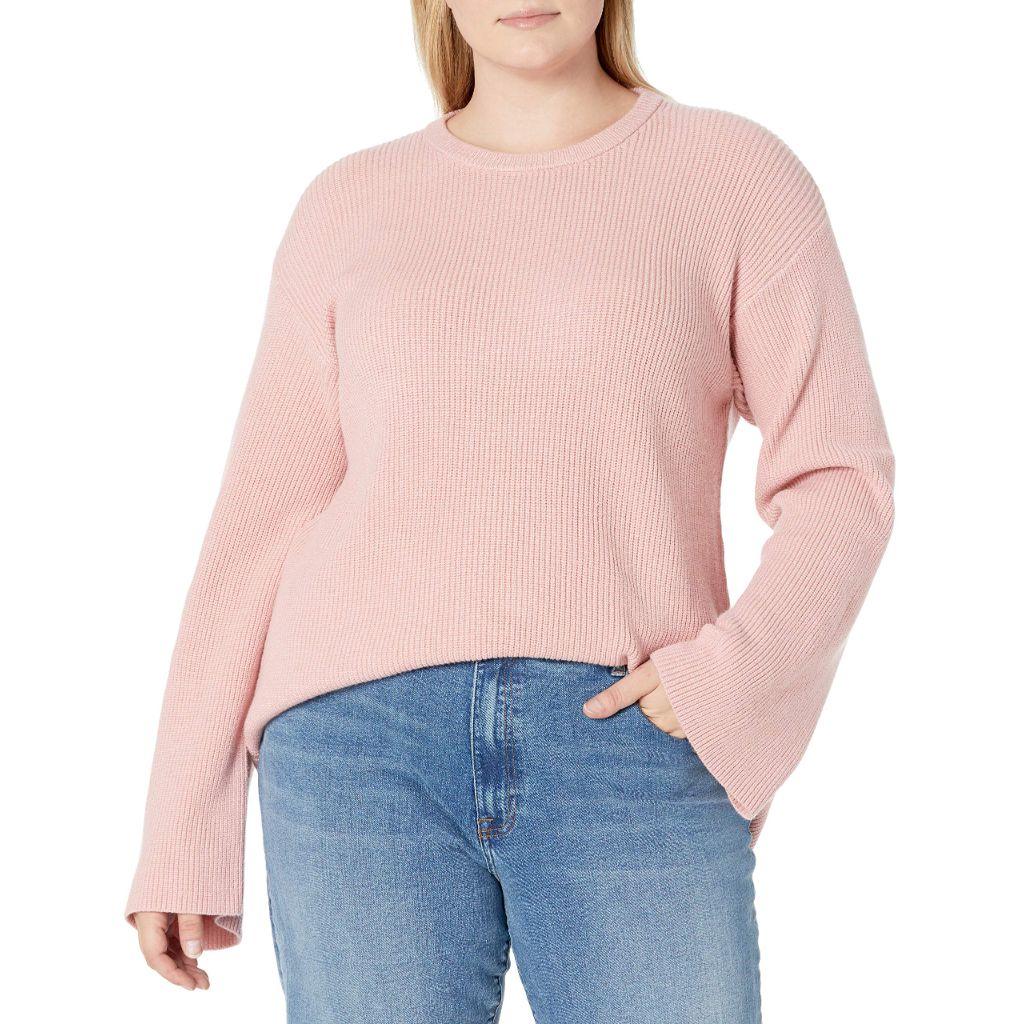 The Drop Women's Alice Crewneck Back Slit Ribbed Pullover Sweater, Zephyr Pink, S