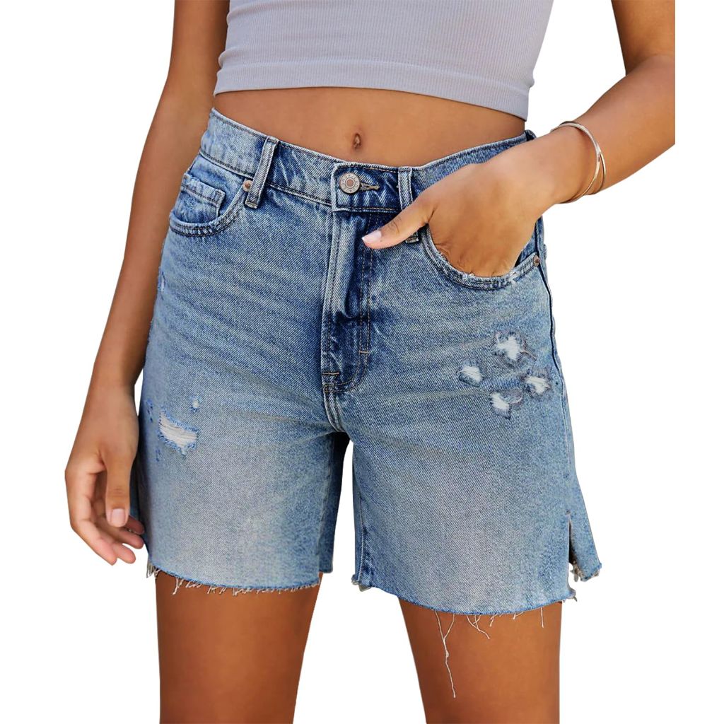 CHICZONE 9" Bermuda Shorts for Women Stretch Mid-High Rise Knee Length Denim Jean Shorts Straight Leg Black XL