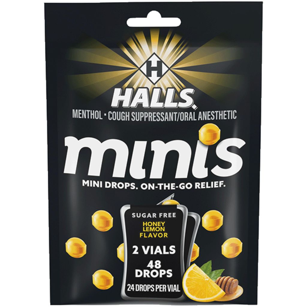 Halls Minis Honey Lemon Flavor Sugar Free Cough Drops - 48 Drops