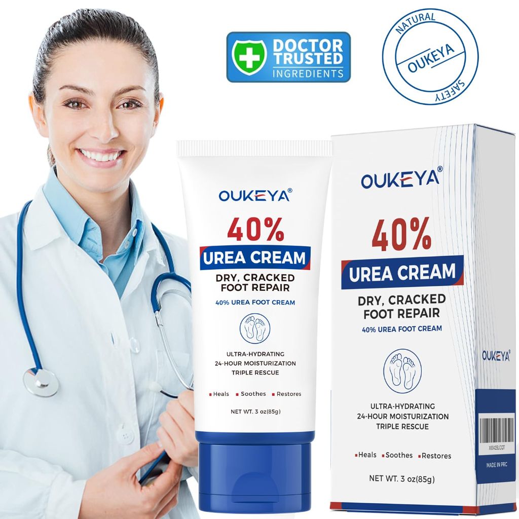 OUKEYA Urea Cream 40 Percent Tube 3 Oz, Foot & Hand Cream for Dry Cracked,  Maximum Strength