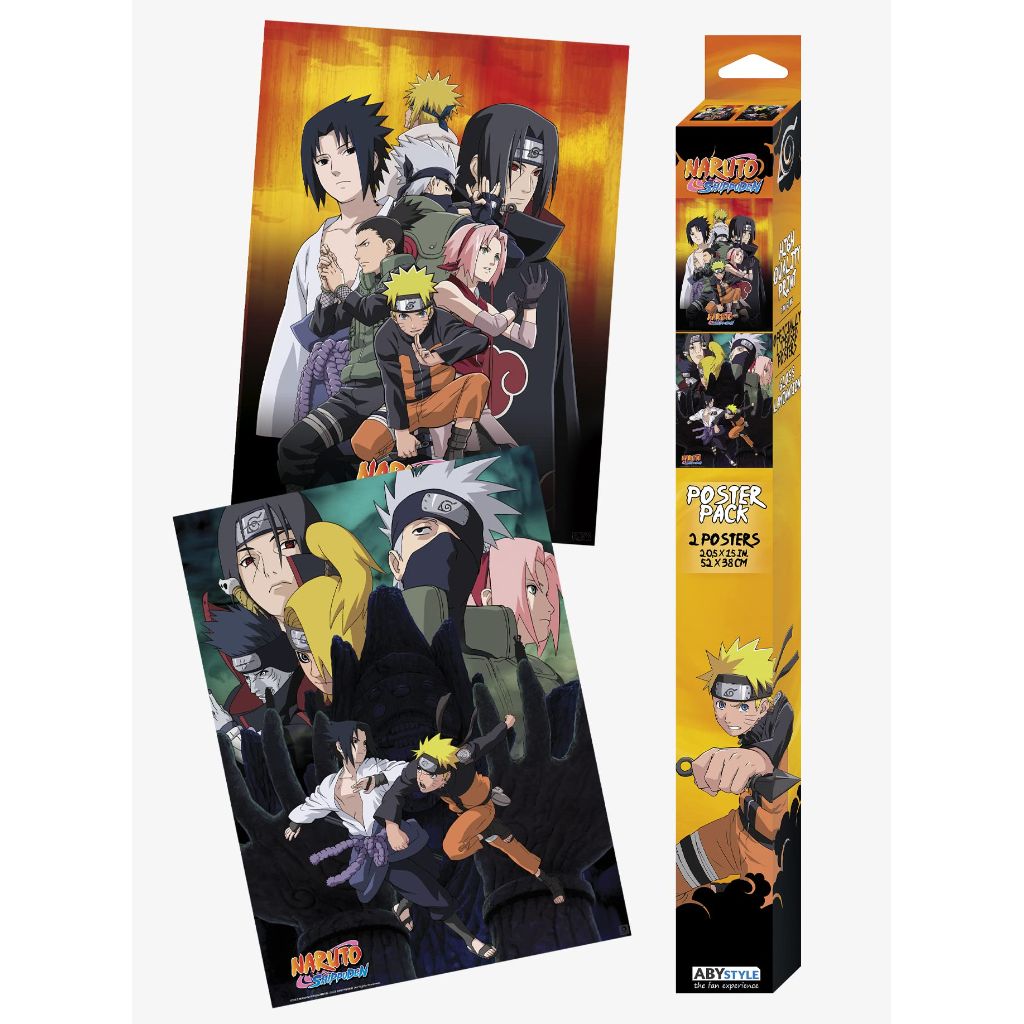 ABYSTYLE Naruto Shippuden Shinobi Boxed Poster Set Includes 2 Unframed Mini Posters 15 "x 20.5" Featuring Naruto, Sasuke, Sakura, Kakashi & Itachi Anime Manga Wall Art for Bedroom Office Room Decor