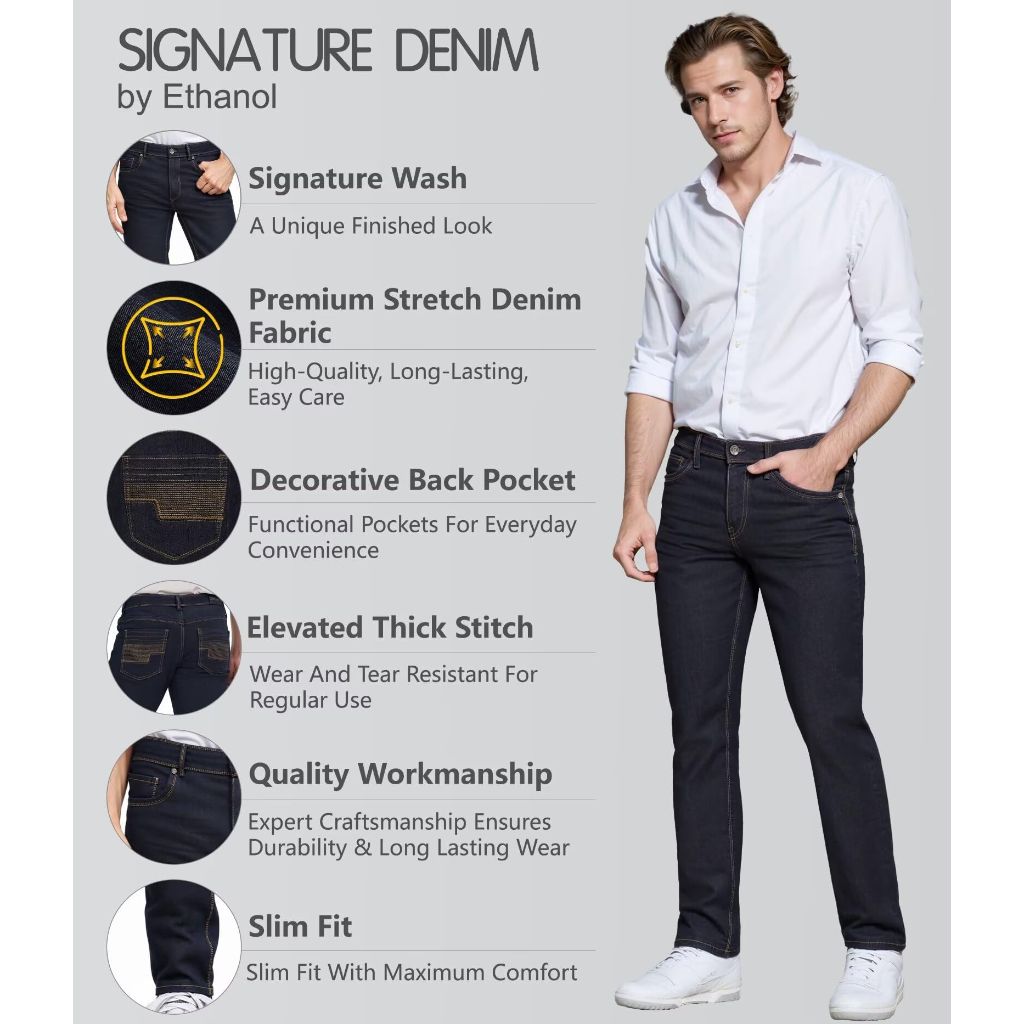 ETHANOL Men's Slim Hyper Stretch Classic Straight Leg Denim Jeans APL22881SK PK16 Golds Dark WASH 36