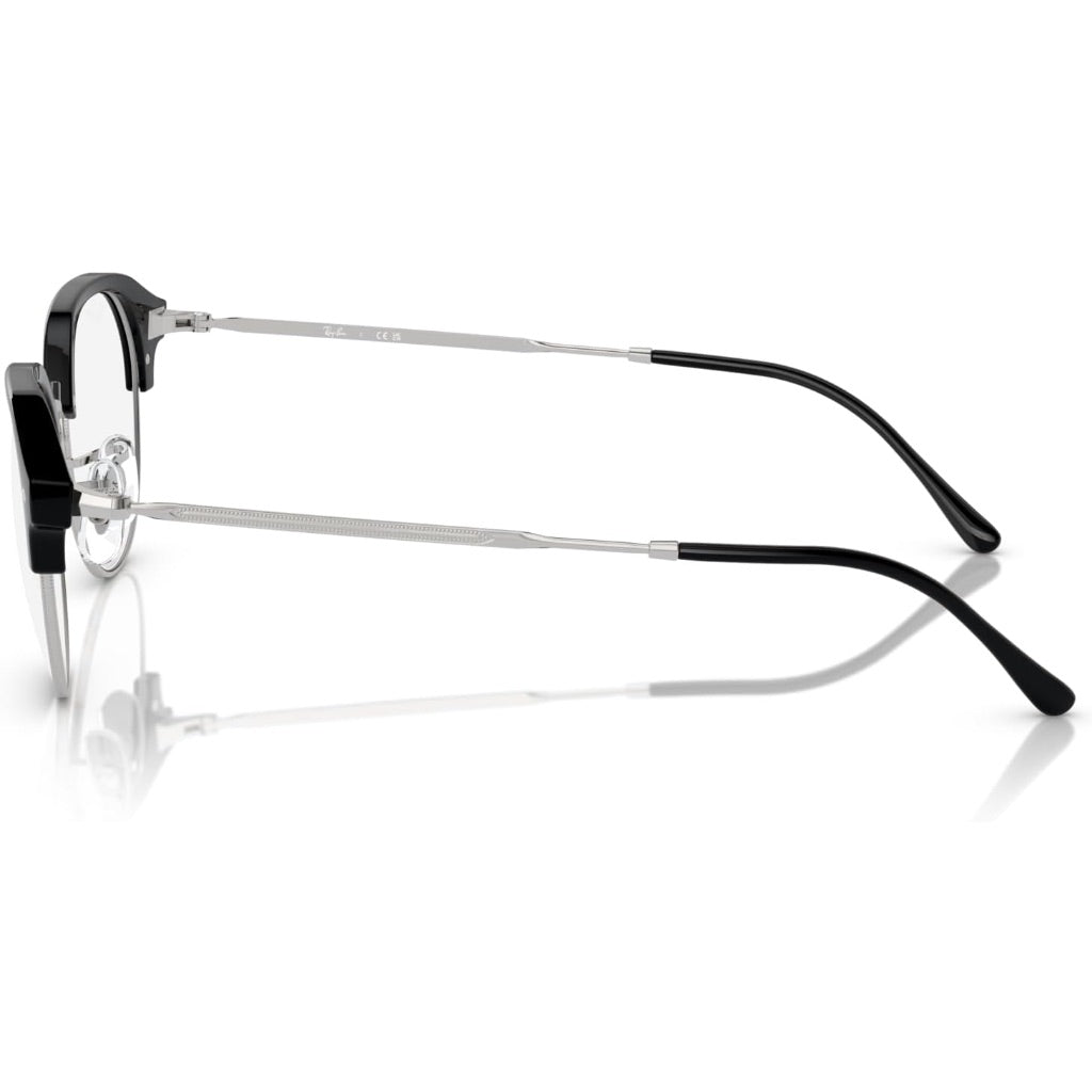 Ray-Ban Rx7229 Round Prescription Eyewear Frames 51mm - Black on Silver/Demo Lens