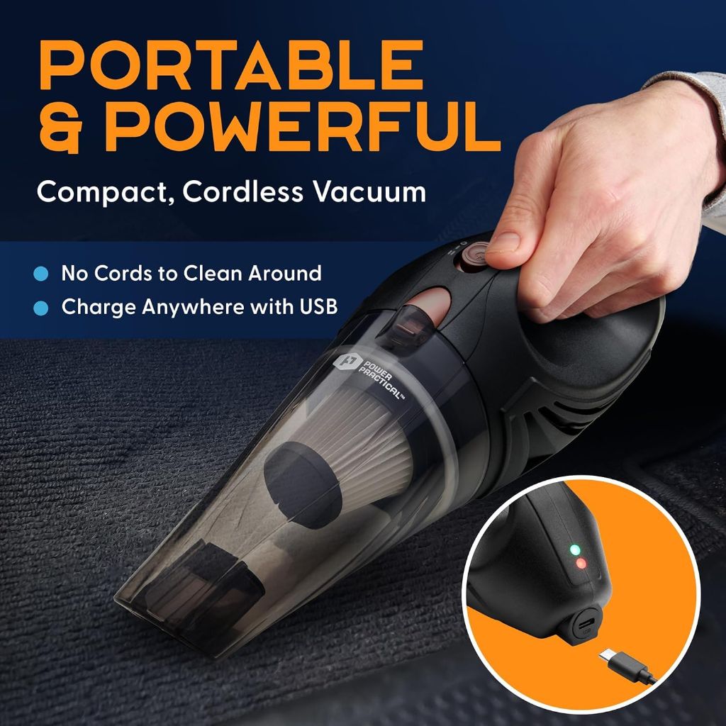 Power Practical Handheld Cordless Vacuum Cleaner, Rechargeable Portable Car Vacuums W/Strong Suction