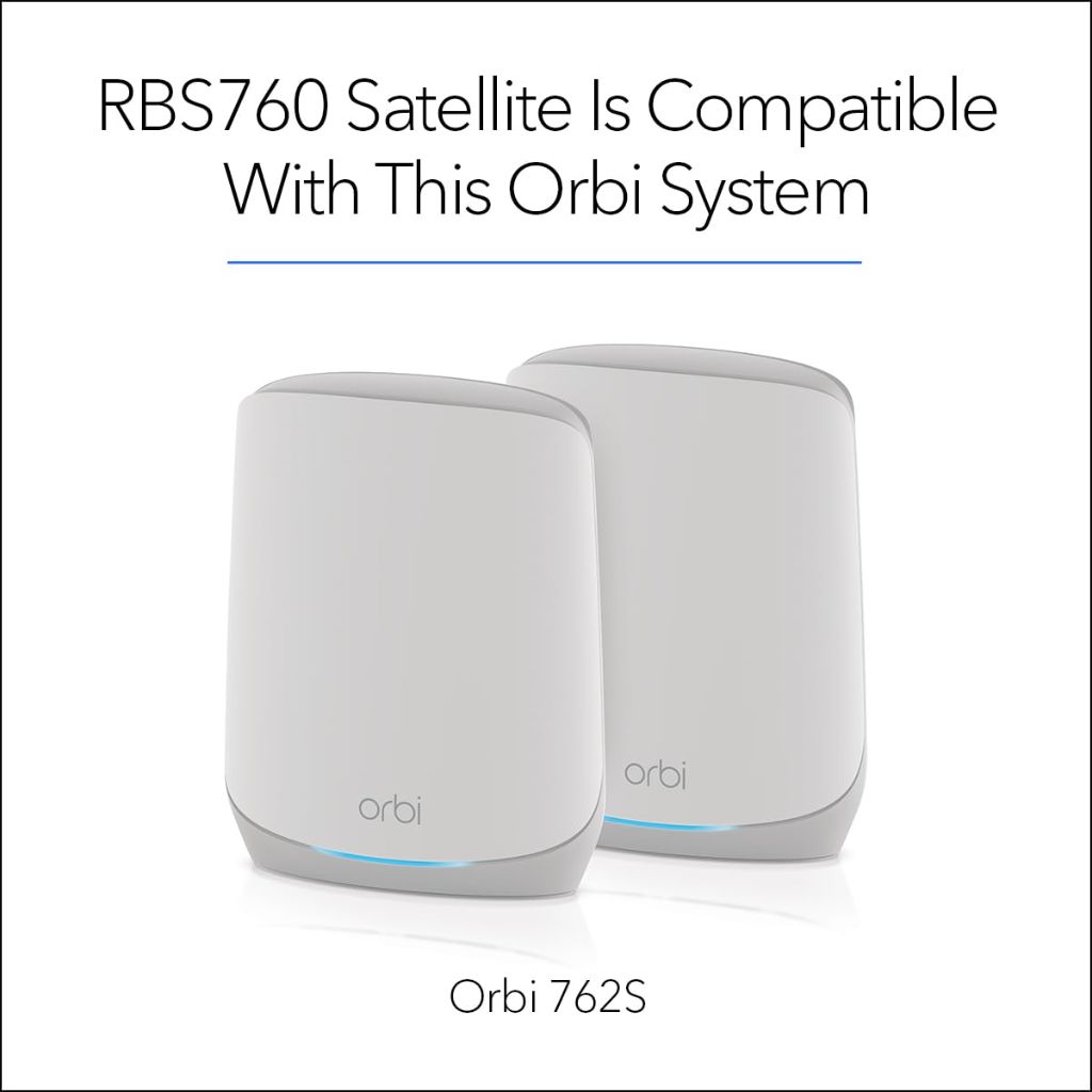 NETGEAR Orbi Whole Home Tri-Band Mesh WiFi 6 Add-on Satellite (RBS760) – Works with Your Orbi WiFi 6 System – Security Features - Adds Coverage up to 2,500 sq. ft. - AX5400 up to 5.4 Gbps