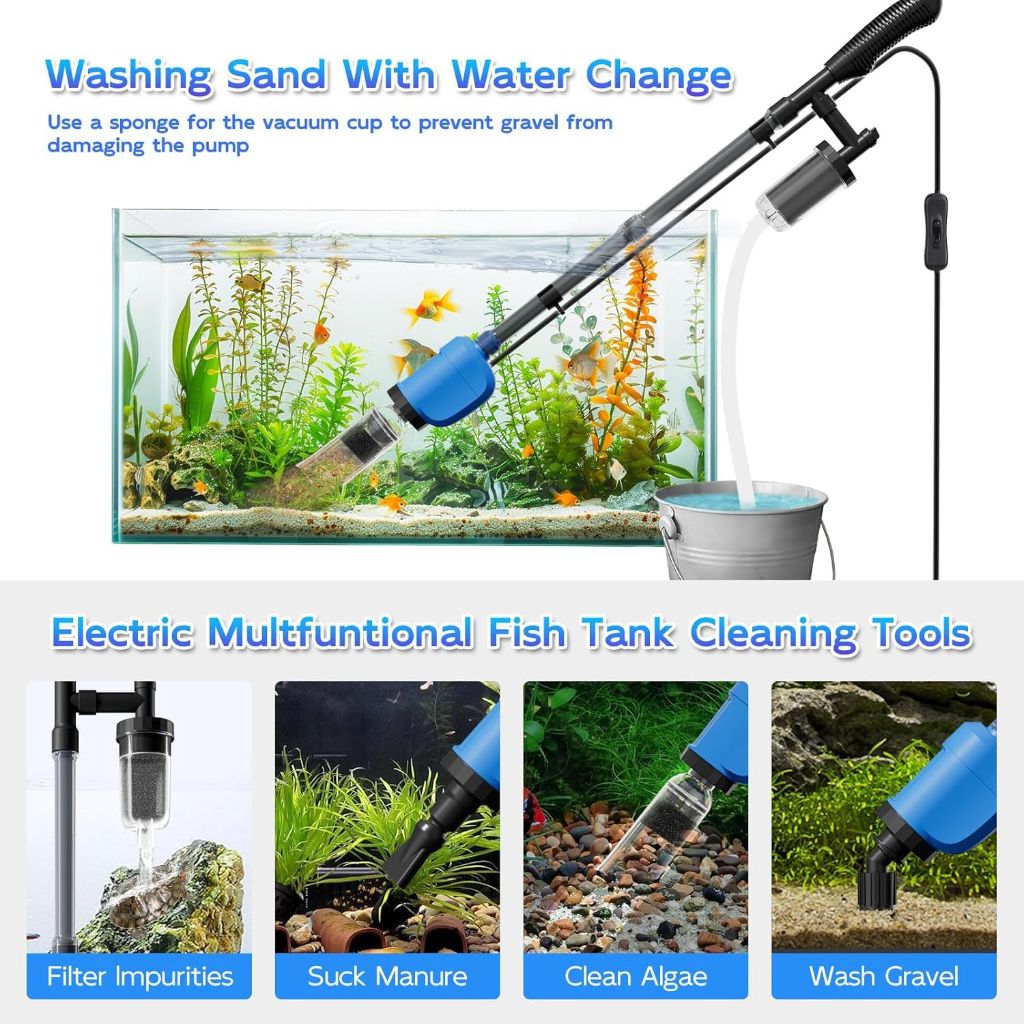 Lives Fish Tank Gravel Cleaner Vacuum for Wash Sand & Water Changer, blue