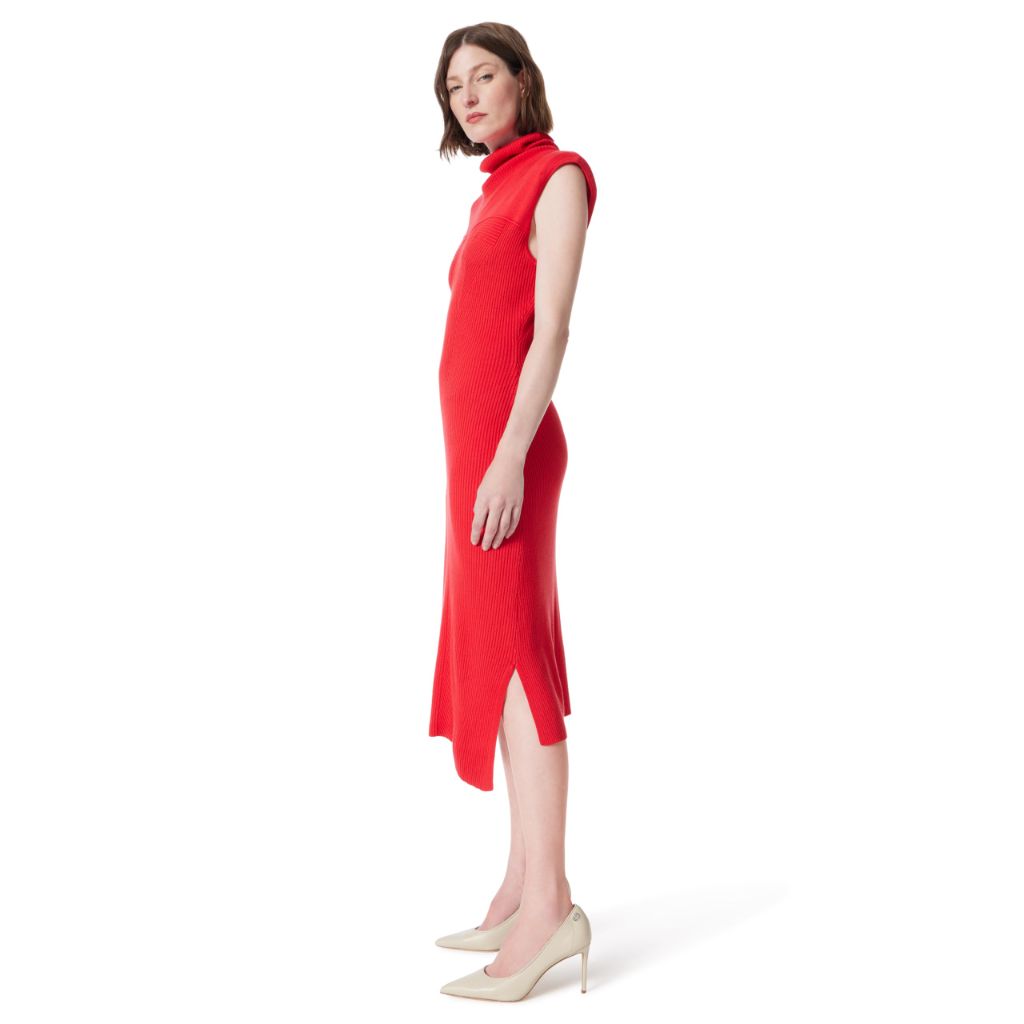 DO by Dee Ocleppo Women's Emilia Asymmetric Ribbed Knit Dress Standard, Red, Medium