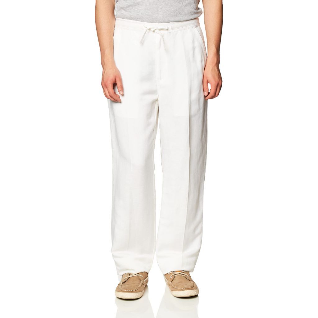 Cubavera Men's Linen-Blend Pants with Drawstring, Bright White - size 3XB/3XG