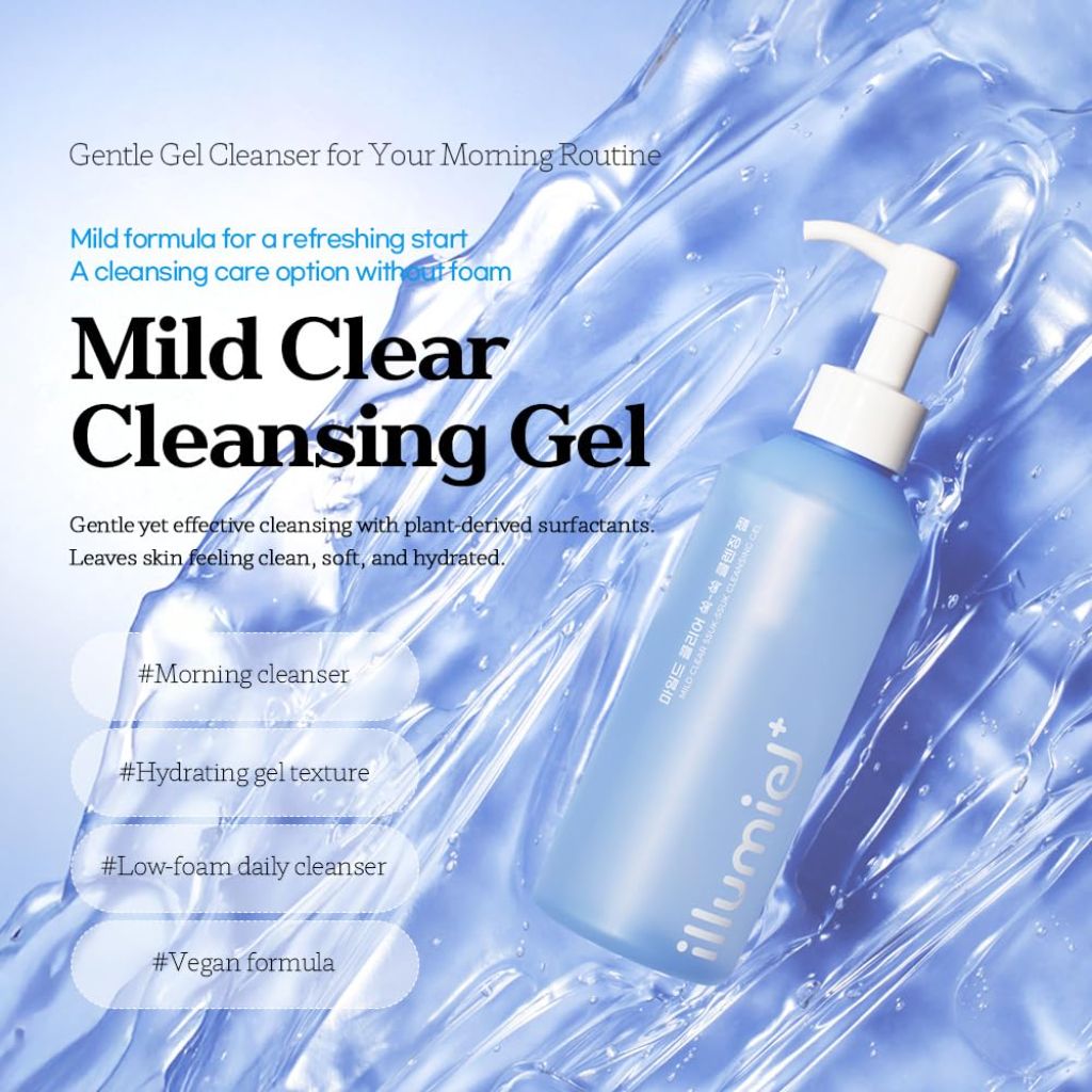 Illumiel Mild Clear Cleansing Gel for the Morning Facial Cleansing [Vegan & Korean Skincare] – 7.10 fl. oz.