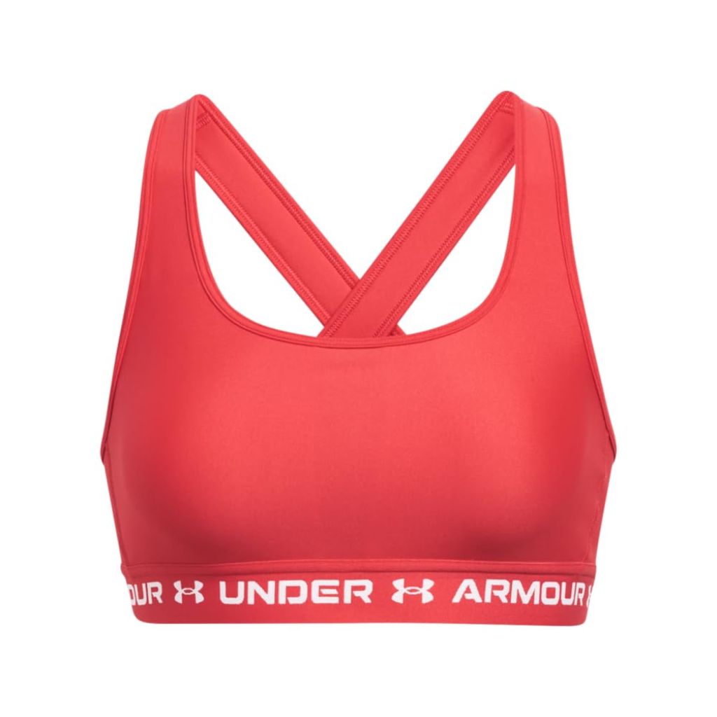 Under Armour Womens Crossback Mid Impact Sports Bra, (814) Red Solstice/Red Solstice/White, X-Small