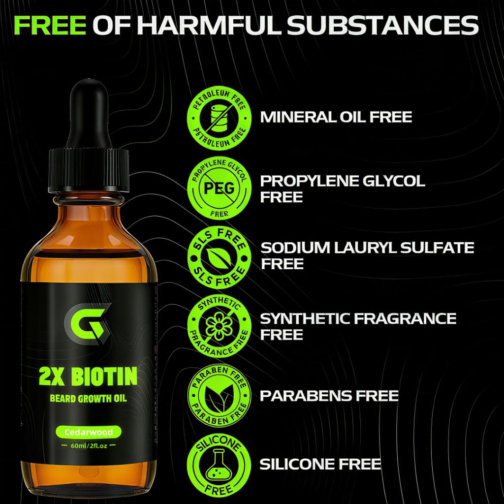 2X Biotin Beard Growth Oil for Men -2 fl.Oz(Cedar)
