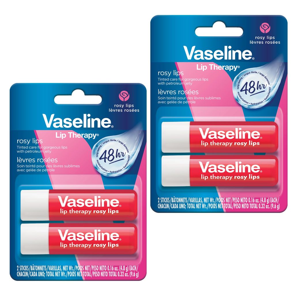 Vaseline Lip Therapy Care Rosy, Fast-Acting Nourishment,  2-Pack , 0.16 Oz Each, 4 Lip Balms
