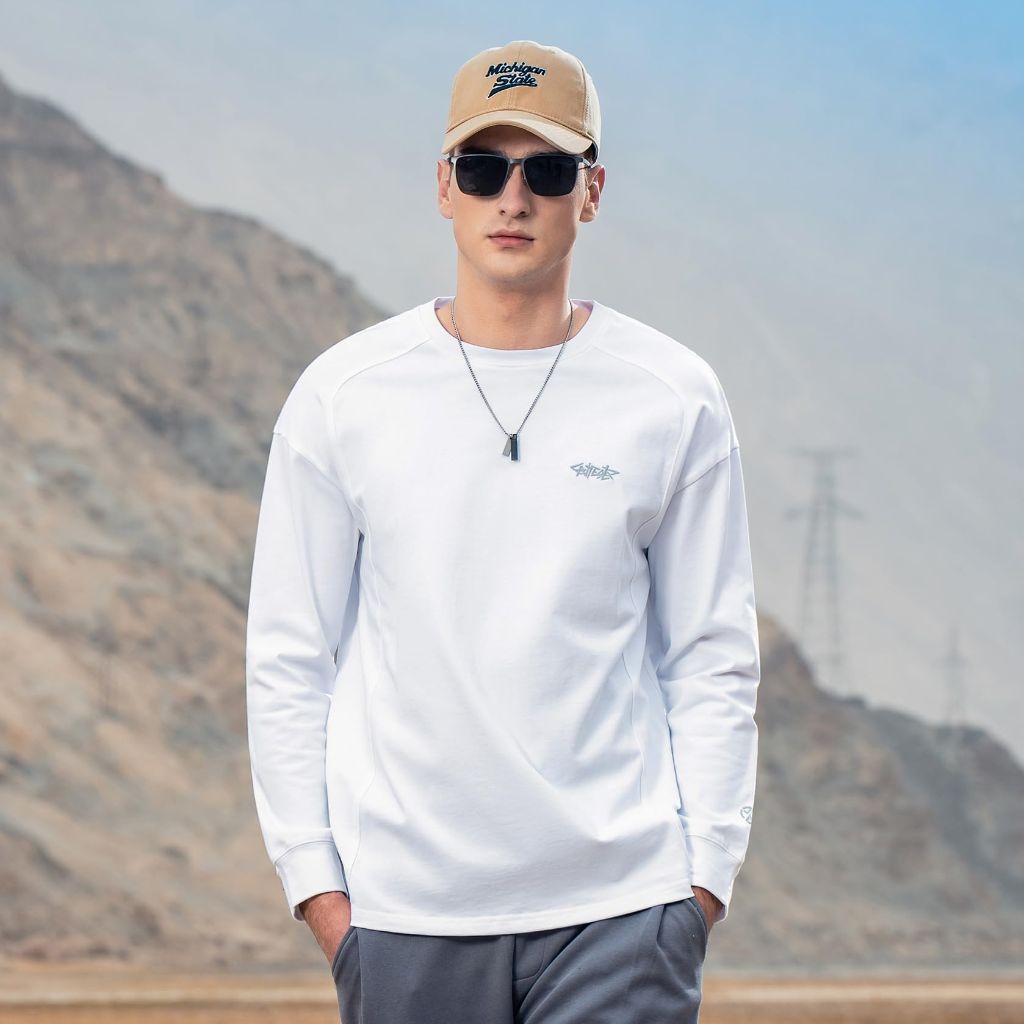 SZ XL, ZVX Heavy-Duty Pure Cotton Casual Long Sleeved T-Shirt for Men's - White