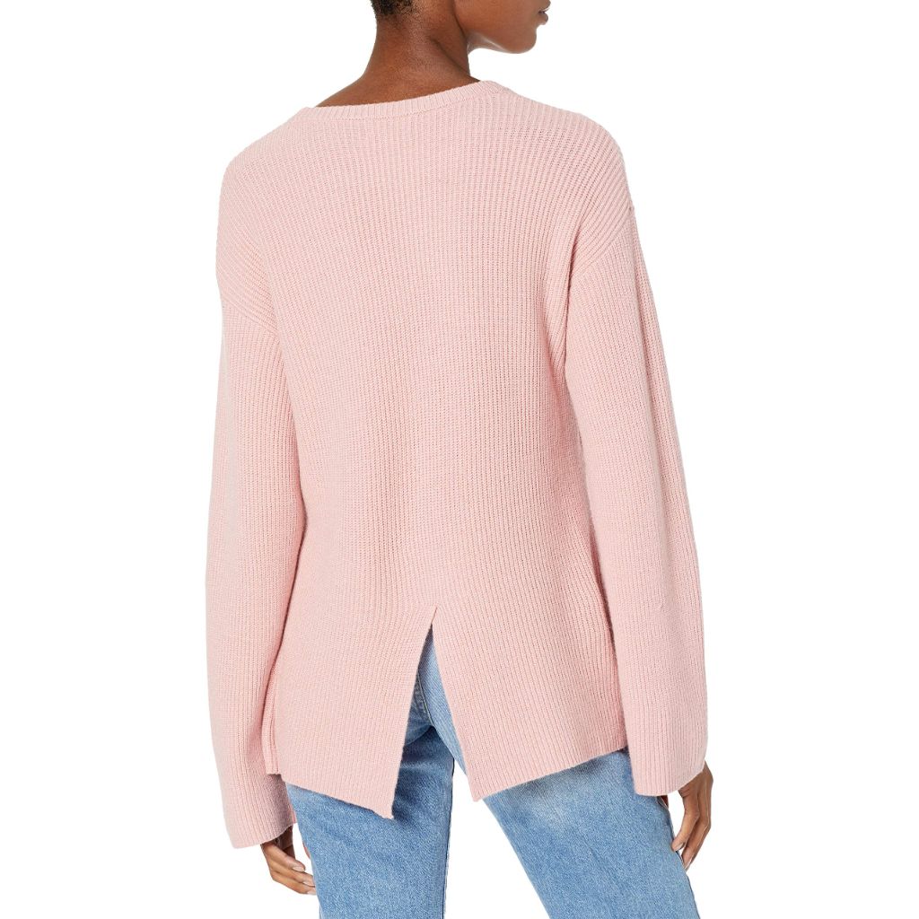The Drop Women's Alice Crewneck Back Slit Ribbed Pullover Sweater, Zephyr Pink, S