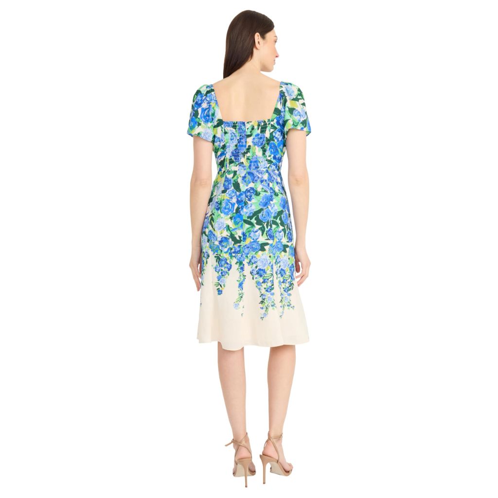 Maggy London Women's Dresses Sweetheart Neckline Floral Dress, Cream/Blue Bonnet, 0