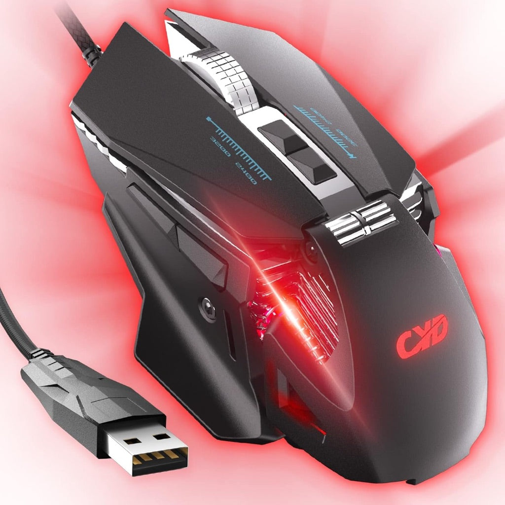C300 Wired Gaming Mouse, RGB Backlit Computer Wired Mouse Adjustable Weights, 12800 DPI Adjustable, Windows/Mac/Linux