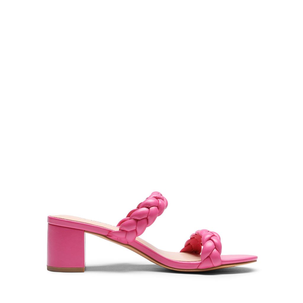 DREAM PAIRS Women's Two Braided Strap Low Heels for Women Open Toe Block Chunky Heels Sandals Holiday Party Wedding Dress Pumps Shoes,Size 5,Hot Pink,DHS213-2