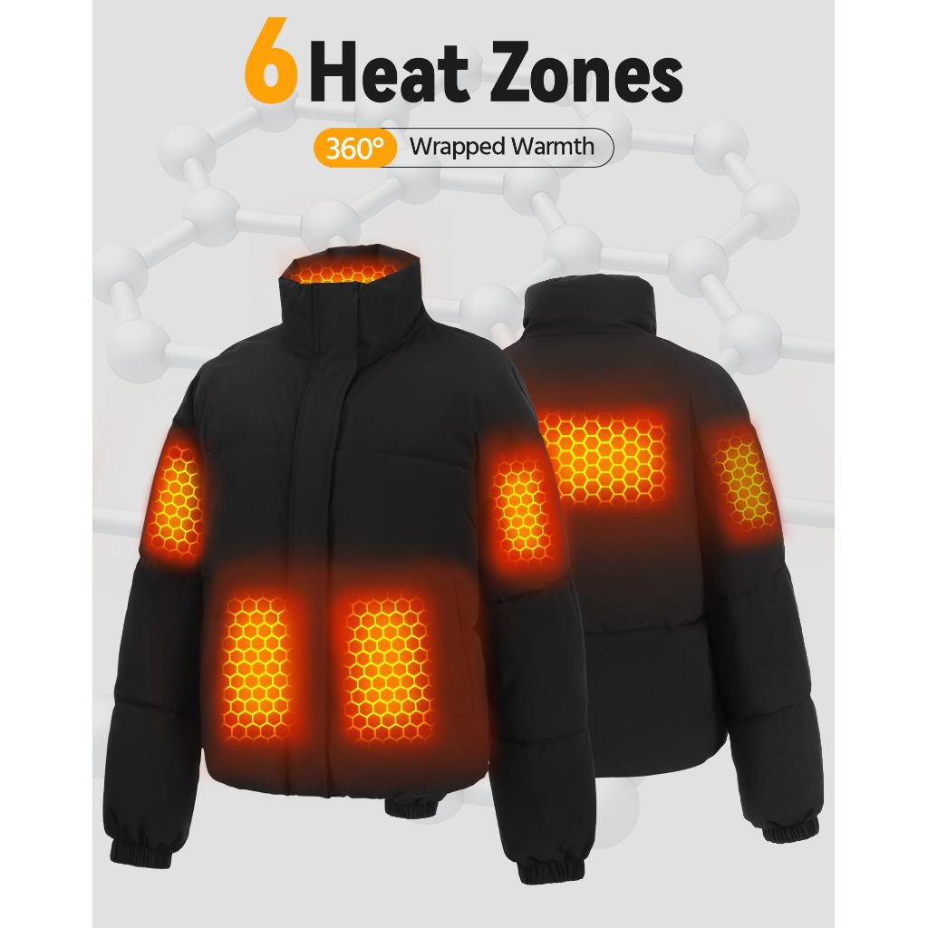 Women Short Heated Jacket Battery Pack Included, Black - size M