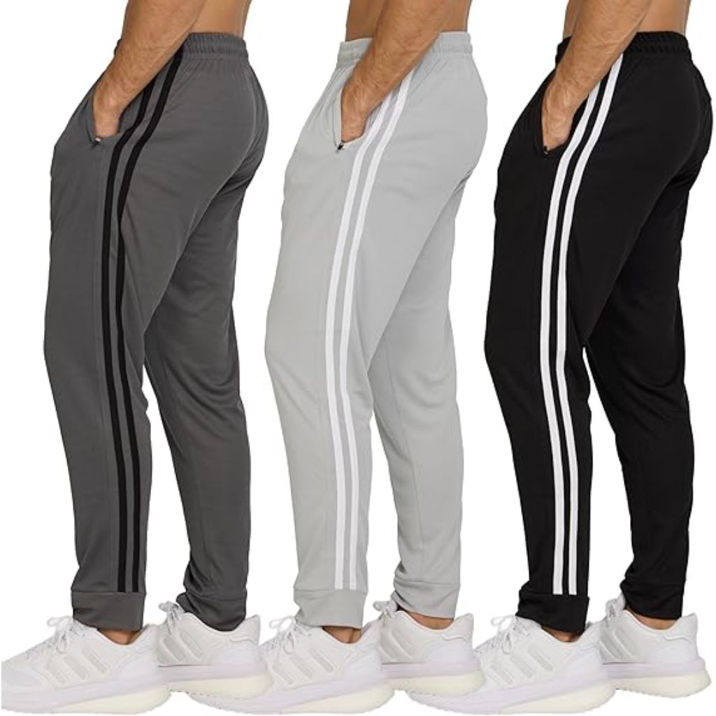 PURE CHAMP 3 Pack Mens Sweatpants with Zipper Pockets & Drawstring Light Weight Fitness Clothing Mesh Workout Joggers for Men Small