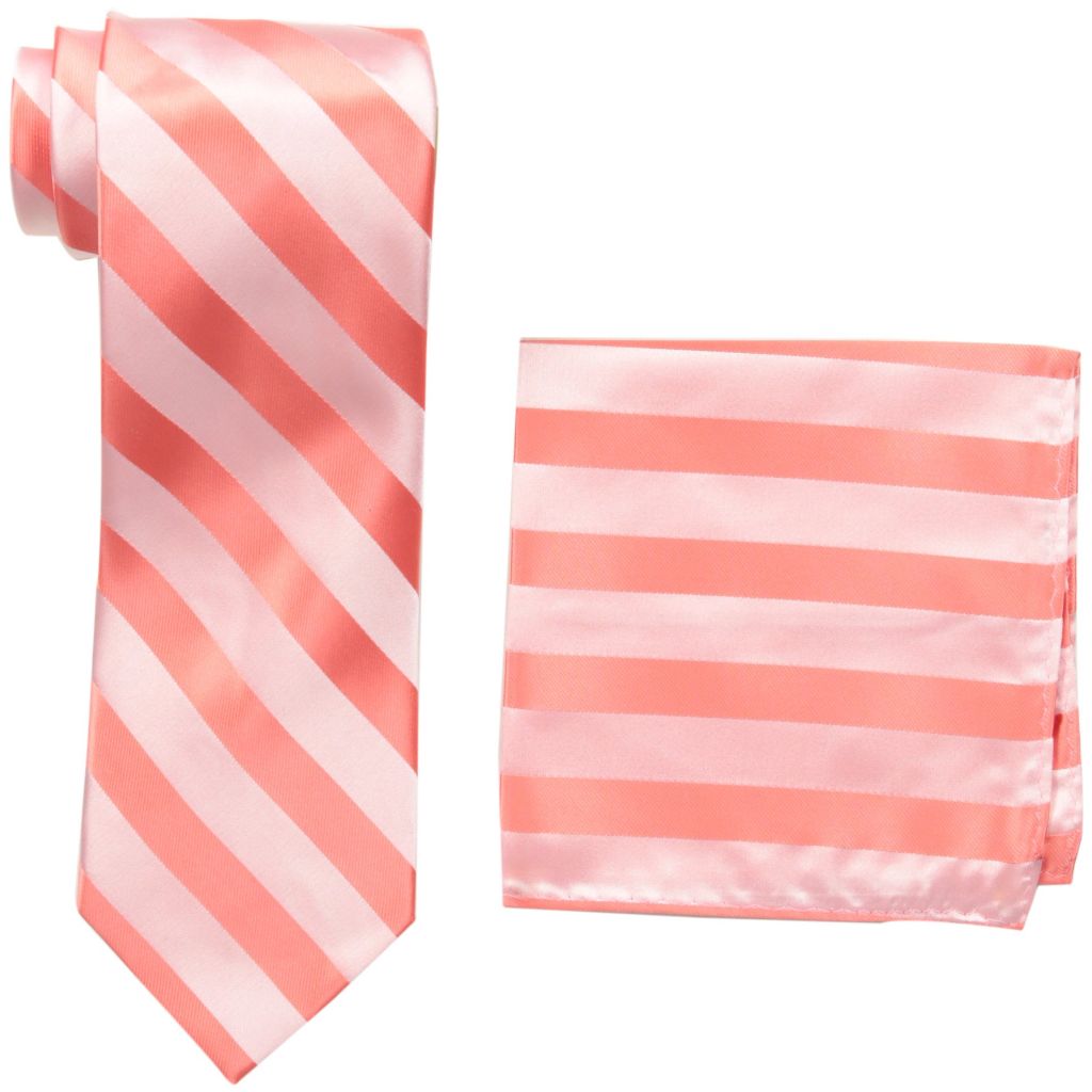 STACY ADAMS mens Solid Woven Formal Stripe Set Extra Long Necktie, Coral, big-tall US